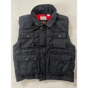 90's Southern Classics Mens Large Insulated Vest Black Plaid Flannel Lined Cargo